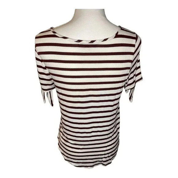Green Envelope Women’s XS Brown & White Striped Tie Short Sleeved Blouse - Picture 2 of 7